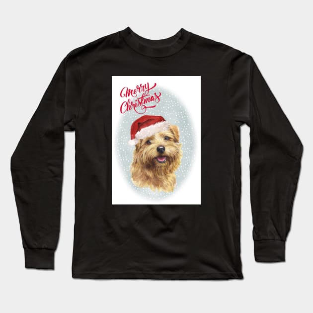 Norfolk Terrier Merry Christmas Santa Dog Long Sleeve T-Shirt by Puppy Eyes